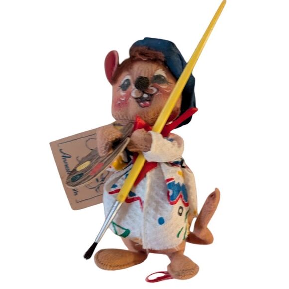 Vintage 1990 Annalee Thorndike Painter Artist Mouse Palette Brush & String TAG‎ - Picture 1 of 10